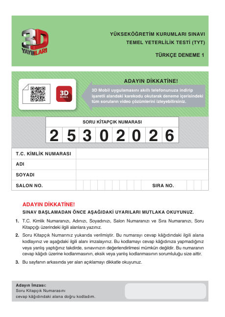 3D TYT Türkçe SimülasyonDenemeleri