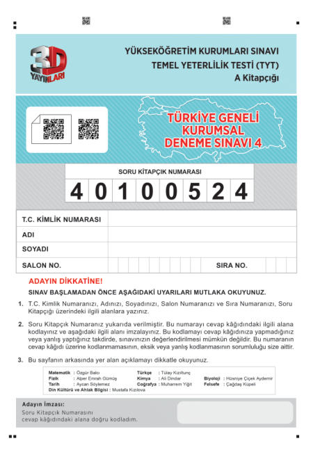 3D TYT KURUMSAL DENEME 04 A Kitapcigi