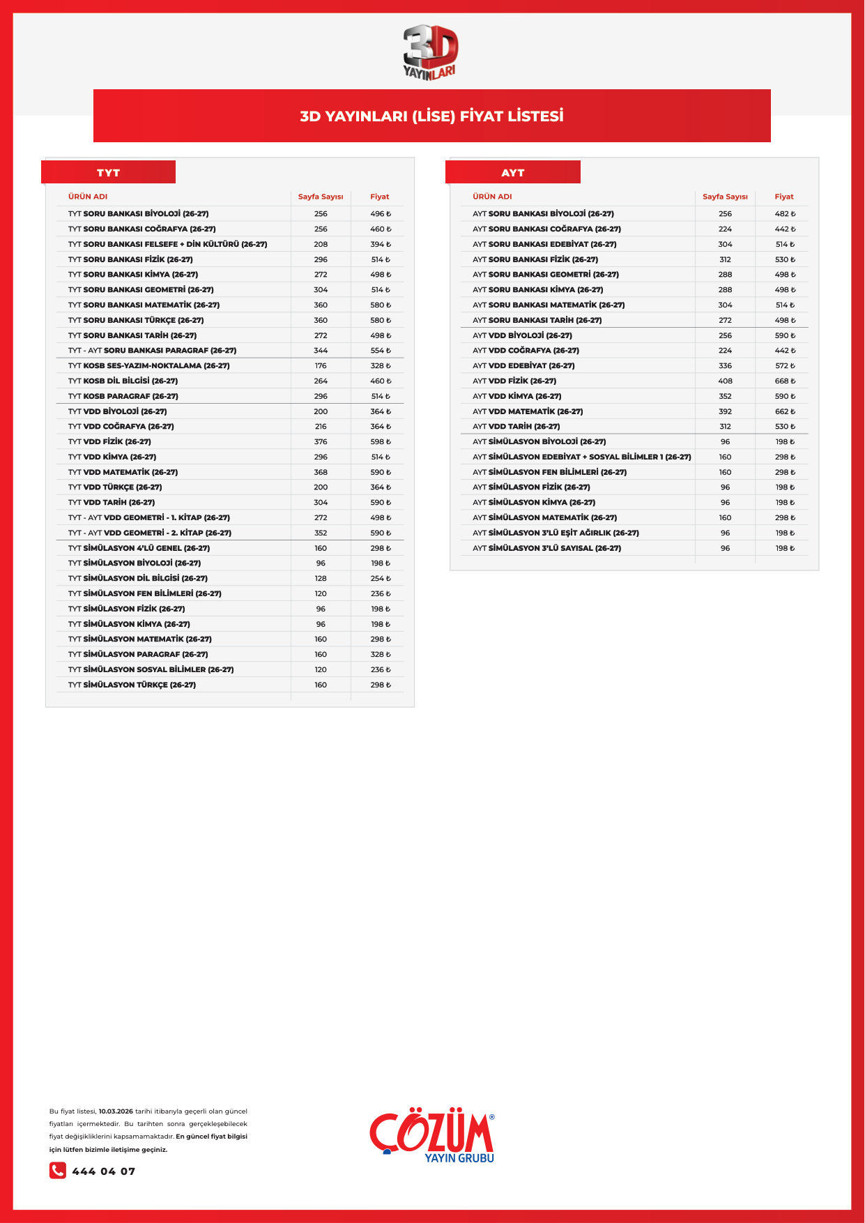 3D LİSE FIYAT LISTESI 26-27 — sayfa 1