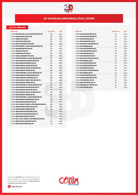 3D ORTAOKUL FIYAT LISTESI 26-27