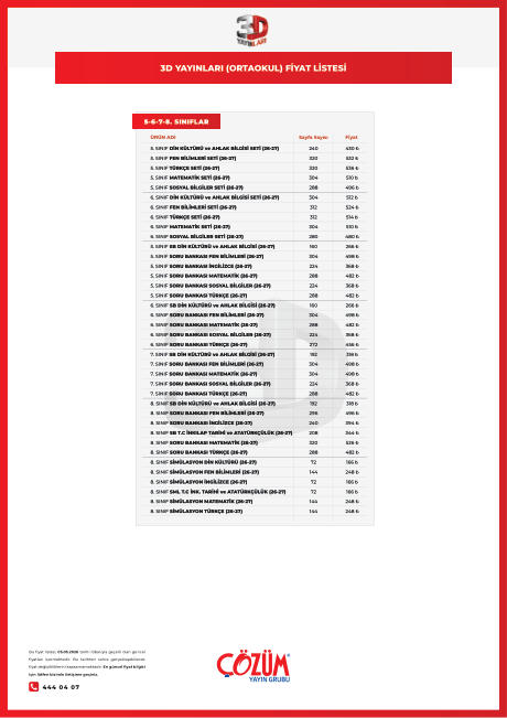 3D ORTAOKUL FIYAT LISTESI DASsız 26-27